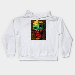A Bali face mask on dark yellow background Kids Hoodie